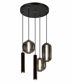 Industriële Hanglamp – Smoke Glas – 5-Lichts Geïntegreerde LED