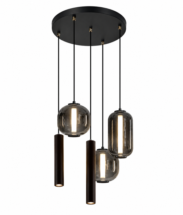 Industriële Hanglamp – Smoke Glas – 5-Lichts Geïntegreerde LED