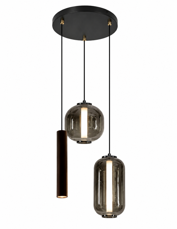 Industriële Hanglamp – Smoke Glas – 3-Lichts Geïntegreerde LED