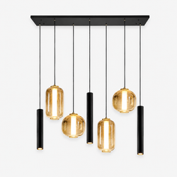 Industriële Hanglamp voor Eettafel Amber Glas – 7 -Lichts  Geïntegreerde LED