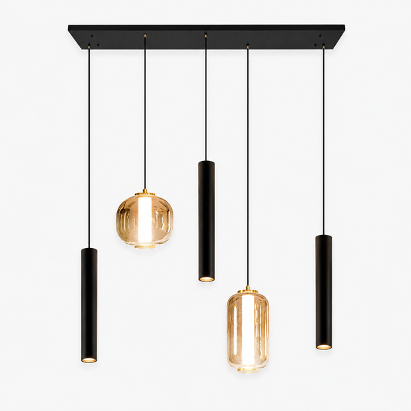 Industriële Hanglamp voor Eettafel – Amber Glas – 5-Lichts Geïntegreerde LED