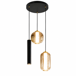 Industriële Hanglamp – Amber Glas – 3-Lichts Geïntegreerde LED