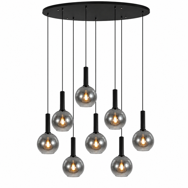 Hanglamp Eettafel Ovaal  Smoke Glas – 8 Lichtpunten