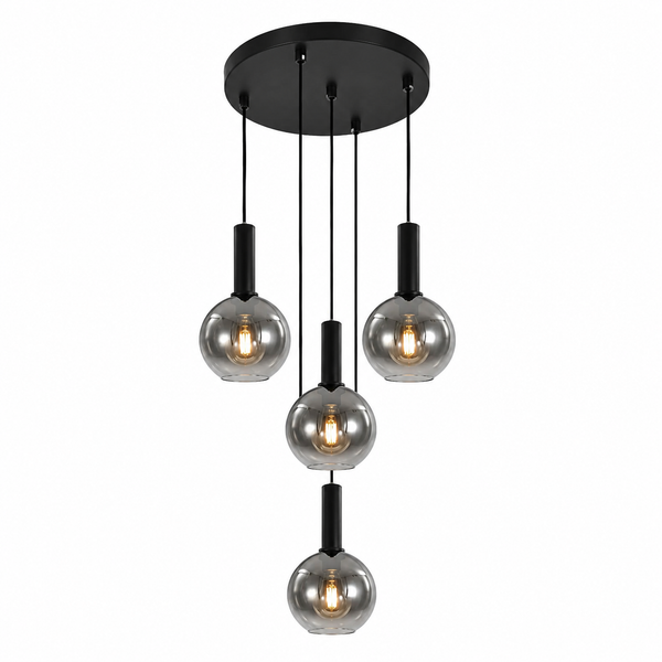 Hanglamp Smoke Glas– Verstelbaar – 5 Lichtpunten- Staven Zwart