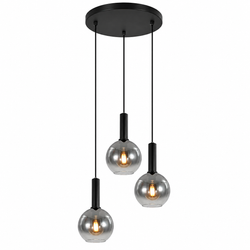Hanglamp Smoke Glas– Verstelbaar – 3 Lichtpunten- Staven Zwart