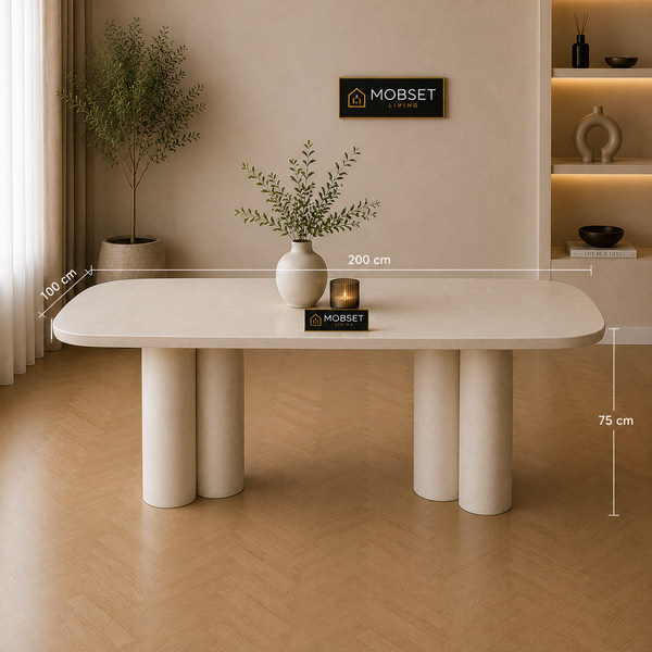 Langwerpige Mango Houten Eettafel 200x100 cm Crème – Massief Mangohout