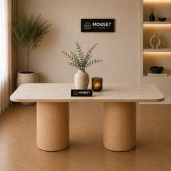 Langwerpige Keramiek Eettafel 180x100 cm Beige Poten