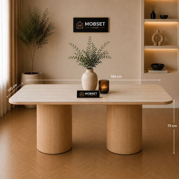 Langwerpige Keramiek Eettafel 180x100 cm Beige Poten