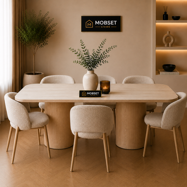 Langwerpige Keramiek Eettafel 180x100 cm Beige Poten