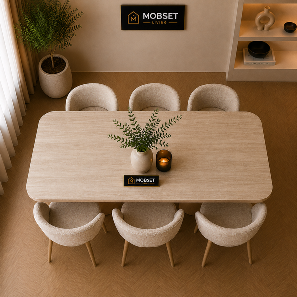 Langwerpige Keramiek Eettafel 180x100 cm Beige Poten