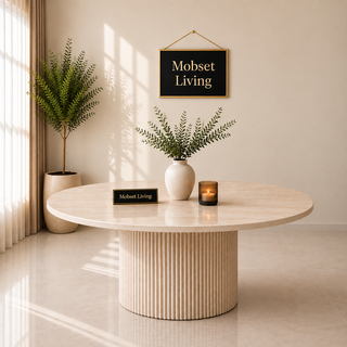 Eettafel Japandi travertin rond 130 cm - Kimberly