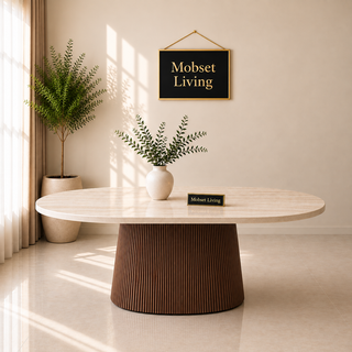 Eettafel Japandi travertin Ovaal bruin 180cm - Kimberly