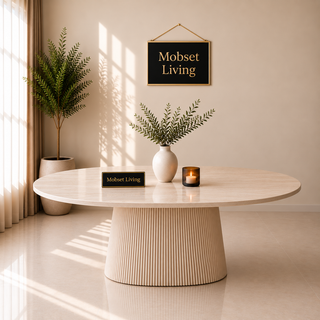 Eettafel Japandi travertin Ovaal 180 cm - Kimberly