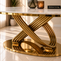 Ovale Travertin Eettafel 180x90 cm Witte blad- Gouden poot - Mina