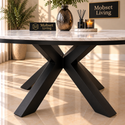 Ovale Travertin Eettafel 200x110 cm Witte blad - Zwarte X-poot - Wendy