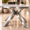 Ovale Travertin Eettafel 200x110 cm Witte blad - Zilver X-poot - Wendy