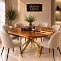 Ronde Mangohout Eettafel 130 cm - Goud X-poot - Pera