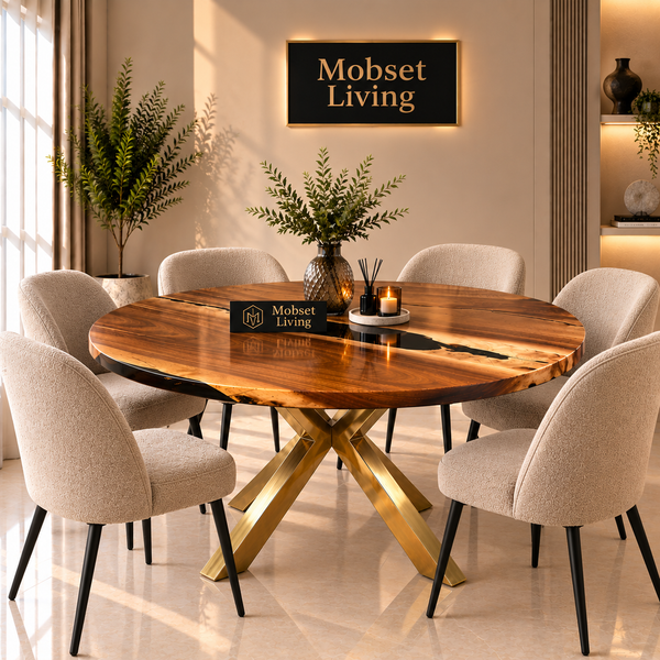 Ronde Mangohout Eettafel 130 cm - Goud X-poot - Pera