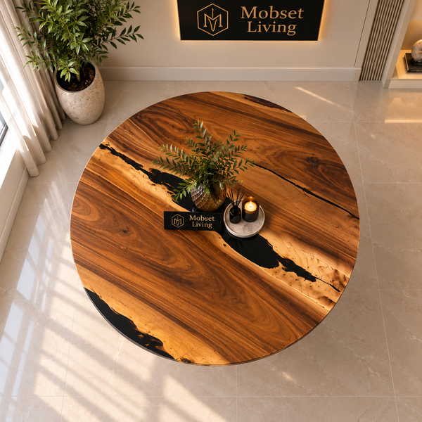 Ronde Mangohout Eettafel 130 cm - Goud X-poot - Pera