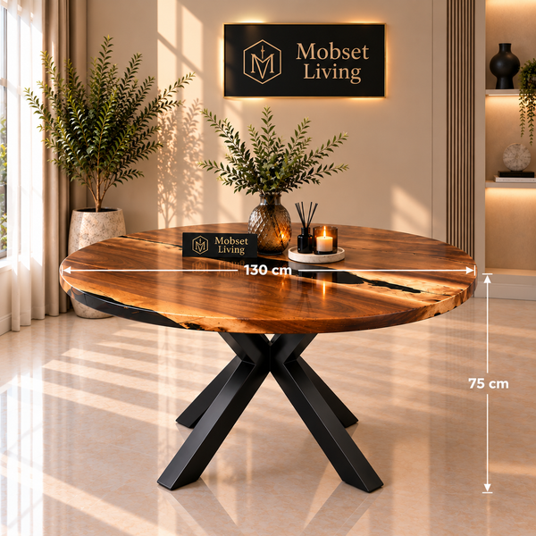 Ronde Mangohout Eettafel 130 cm - Zwarte X-poot - Pera