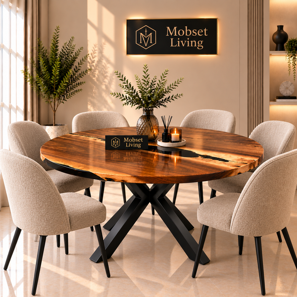 Ronde Mangohout Eettafel 130 cm - Zwarte X-poot - Pera