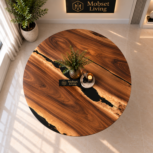 Ronde Mangohout Eettafel 130 cm - Zwarte X-poot - Pera