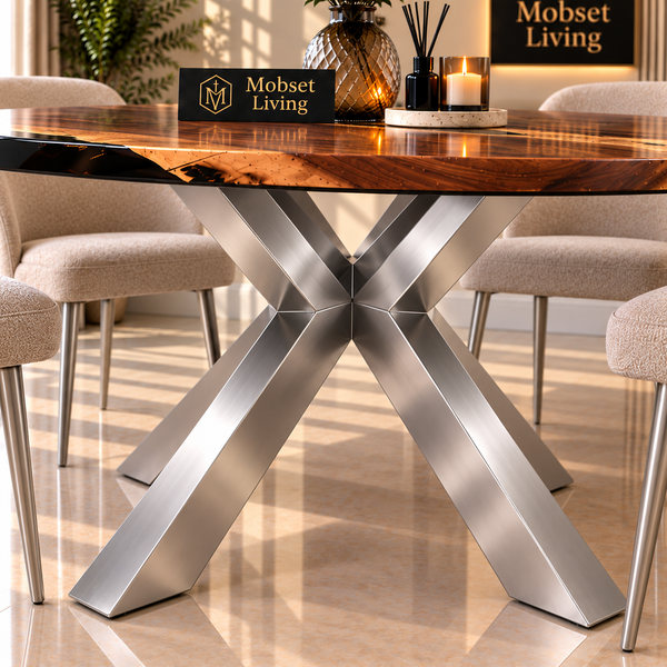 Ronde Wood Eettafel 130 cm - Zilver X-poot - Pera