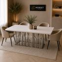 Langwerpige Eettafel Travertin Wit Blad 180x90cm