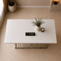 Langwerpige Eettafel Travertin Wit Blad 180x90cm