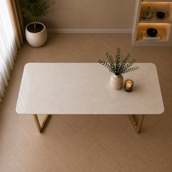 Langwerpige Eettafel Goud Poten Witte blad 180x90cm