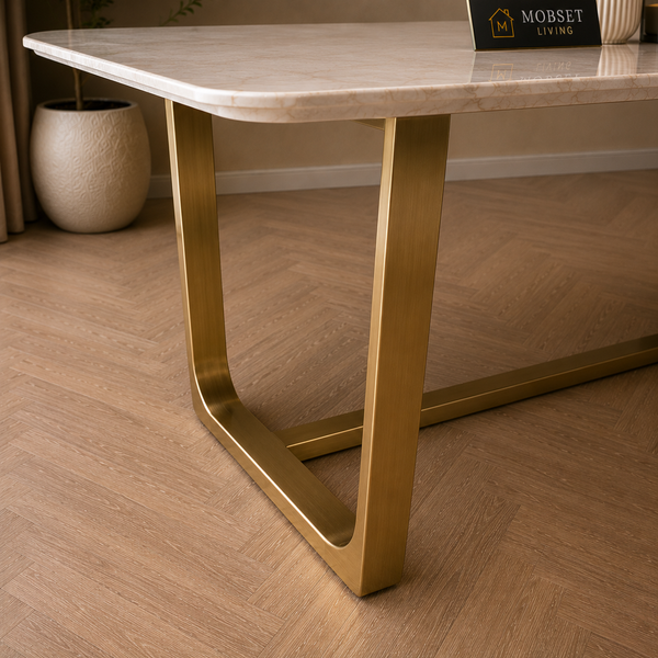 Langwerpige Eettafel Goud Poten Witte blad 180x90cm