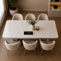 Travertin Eettafel X poten Witte Tafelblad 180x90cm