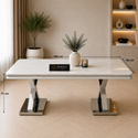Travertin Eettafel X poten Witte Tafelblad 180x90cm