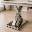 Travertin Eettafel X poten Witte Tafelblad 180x90cm