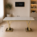 Travertin Eettafel X poten Goud Tafelblad Wit  180x90cm