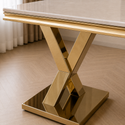 Travertin Eettafel X poten Goud Tafelblad Wit  180x90cm