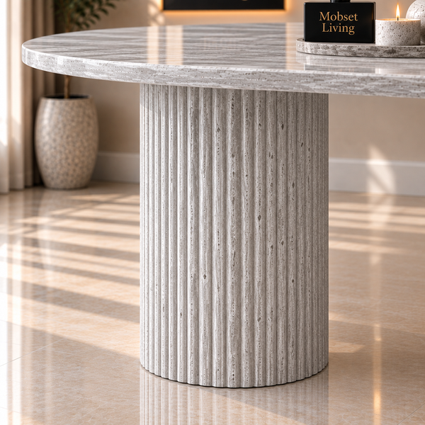 Eettafel Japandi Grijs MDF 2 potig ovaal 180cm - Kimberly