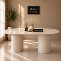 Eettafel Japandi travertin 2 potig ovaal 180cm - Kimberly