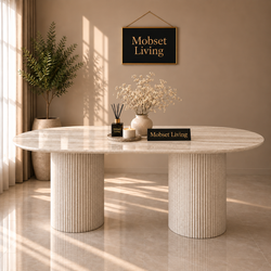 Eettafel Japandi travertin 2 potig ovaal 180cm - Kimberly