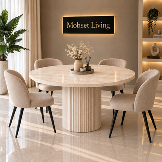 Eettafel Japandi travertin rond 130 cm - Kimberly