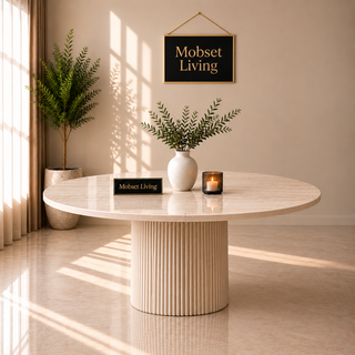 Eettafel Japandi travertin rond 130 cm - Kimberly