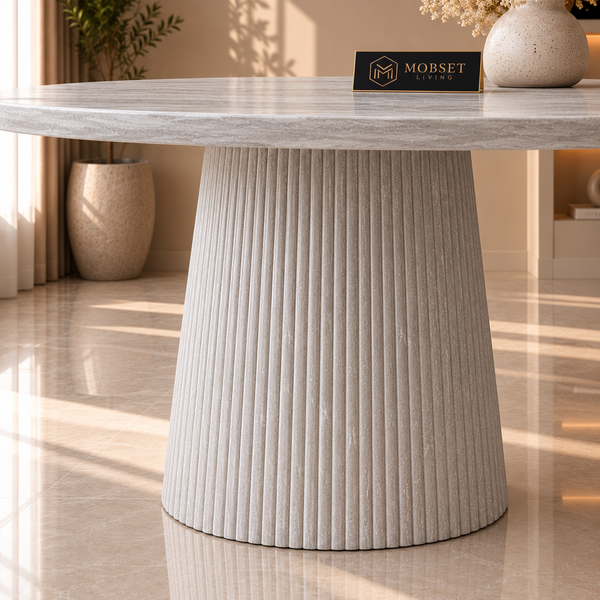 Eettafel Japandi Grijs MDF Rond 120cm - Kimberly