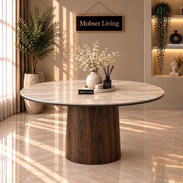 Eettafel Bruin Keramiek Blad Rond 120 cm - Alessia