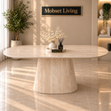 Eettafel Beige Keramiek Blad Ovaal 180 cm - Floor