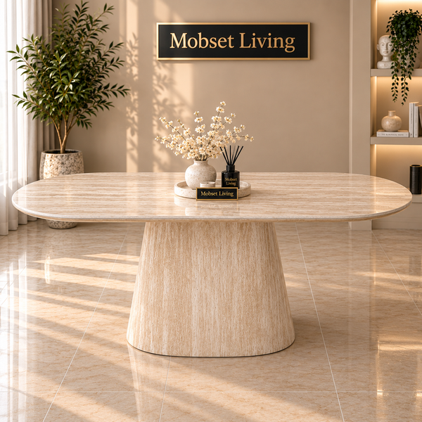 Eettafel Beige Keramiek Blad Ovaal 180 cm - Floor