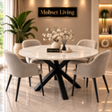 Ronde Travertin Eettafel 130 cm Witte blad - Zwarte X-poot - Luna