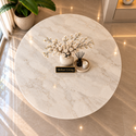 Ronde Travertin Eettafel 130 cm Witte blad - Zwarte X-poot - Luna