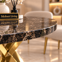 Ronde Bruine Travertin Eettafel 130 cm Gouden X-poot - Luna