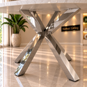 Ronde Travertin Eettafel 130 cm Witte blad- Zilveren X-poot - Rosa