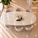 Ovale Travertin Eettafel 180x90 cm Witte blad- Zilveren X-poot - Rosa
